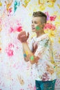 Portrait of a cute happy boy painting and having fun Royalty Free Stock Photo