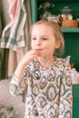 portrait cute happy candid caucasian little kid girl five years old with blue eyes in Royalty Free Stock Photo