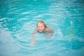 Portrait of cute happy little girl having fun in swimming pool. Kids sport on family summer vacation. Active healthy holiday Royalty Free Stock Photo