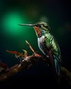 portrait of a cute humming bird on a dark forest background