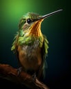 portrait of a cute humming bird on a dark forest background Royalty Free Stock Photo