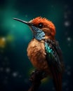 portrait of a cute humming bird on a dark forest background Royalty Free Stock Photo