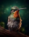 portrait of a cute humming bird on a dark forest background Royalty Free Stock Photo