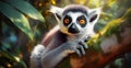 portrait of a cute lemur sleeping on a tree branch in the forest with sun rays. Generative AI Royalty Free Stock Photo