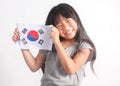 Portrait of cute little asian girl holding Korea Flag