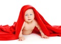 Portrait cute little baby under towel crawl Royalty Free Stock Photo