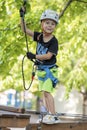 A little boy in a rope Park in the summer Royalty Free Stock Photo