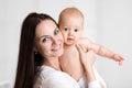 Portrait of cute little boy with mother, baby with Royalty Free Stock Photo
