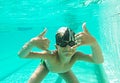 Portrait of a cute little boy swimming underwater Royalty Free Stock Photo