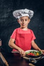 Portrait of cute little chef with vegetable dish Royalty Free Stock Photo