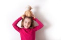 Portrait of cute Little Girl emotional holding a Plush Monkey