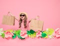 Portrait of cute little girl with shopping bag Royalty Free Stock Photo