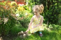 Portrait of a cute little girl in sunny day at green natu Royalty Free Stock Photo