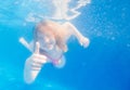 Portrait of a cute little girl swimming underwater Royalty Free Stock Photo