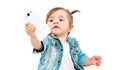 Portrait of cute little girl taking selfie on mobile phone Royalty Free Stock Photo