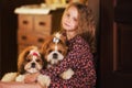 Portrait of a cute little girl with two dogs Royalty Free Stock Photo