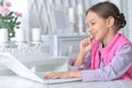 Portrait of cute little girl using modern laptop Royalty Free Stock Photo