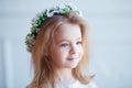 Portrait of a cute little girl in wreath of flowers Royalty Free Stock Photo