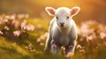 Portrait of a cute little lamb in a meadow