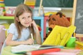 Portrait of cute little schoolgirl at home Royalty Free Stock Photo