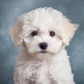 Portrait of a cute Maltese puppy on a blue background. Royalty Free Stock Photo