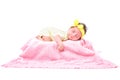 Portrait cute newborn baby sleeping on knitted plaid Royalty Free Stock Photo