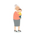 Portrait of cute old woman with a baby . Grandmother wearing glasses. Senior lady with grandchild. Grandma. Cartoon