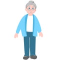 Portrait of cute old woman. Grandmother wearing glasses, with grey hair. Senior lady on walk. Hand drawn llustration