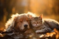 Portrait of a cute pet dog and cat together. Generative AI Royalty Free Stock Photo
