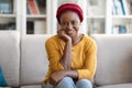 Portrait of cute pretty young black woman posing at home Royalty Free Stock Photo