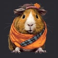 Portrait of cute red guinea pig in cute traditional costume. generative ai