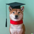 Portrait of a cute red Shiba Inu dog wearing a graduation cap Royalty Free Stock Photo