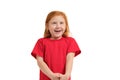 Portrait of cute redhead emotional smiling very happy little girl isolated on a white Royalty Free Stock Photo