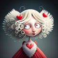 A portrait of a cute romantic doll girl full love. Illustration created with Generative AI. Not a real person Royalty Free Stock Photo