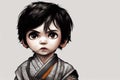 Portrait of cute samurai boy with copy space