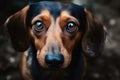 Portrait of a cute sausage dog with brown eyes created with generative AI technology Royalty Free Stock Photo