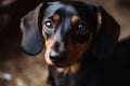 Portrait of a cute sausage dog with brown eyes created with generative AI technology Royalty Free Stock Photo