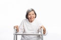 Portrait of a cute smiling elderly asian woman looking at camera isolated on white. Mature old lady close up portrait Royalty Free Stock Photo