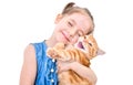 Portrait of a cute smiling girl holding a kitten in her arms Royalty Free Stock Photo