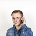 Portrait of cute teenage boy on the mobile Royalty Free Stock Photo