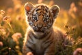 Portrait of a Cute Tiger Cub in a Forest on a Beautiful Day Royalty Free Stock Photo