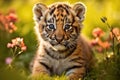 Portrait of a Cute Tiger Cub in a Forest on a Beautiful Day Royalty Free Stock Photo