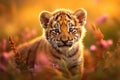 Portrait of a Cute Tiger Cub in a Forest on a Beautiful Day Royalty Free Stock Photo