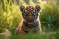 Portrait of a Cute Tiger Cub in a Forest on a Beautiful Day Royalty Free Stock Photo