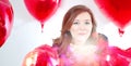 Portrait of cute Women with balloons heart Valentinsday