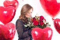 Portrait of cute Women with balloons heart Valentinsday