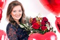 Portrait of cute Women with balloons heart Valentinsday