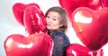 Portrait of cute Women with balloons heart Valentinsday