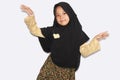 Portrait of cute A young asian little girl 6-7 years old muslim, wearing hijab, show face expression