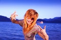 Portrait cute young girl having fun on the beach Royalty Free Stock Photo